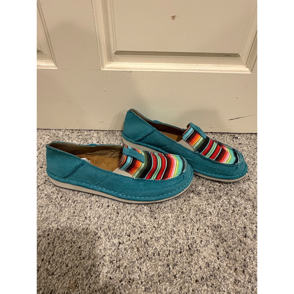 Ariat Cruiser Womens 9B Teal Suede Serape Stripe Slip On Loafers EUC - Picture 4 of 8
